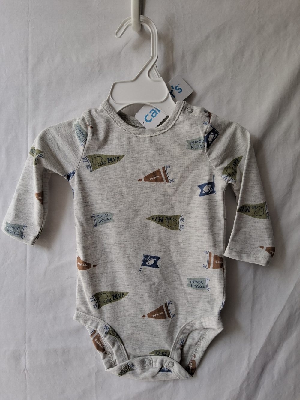 Carter's Light Gray Long Sleeve Football & Pennant Bodysuit